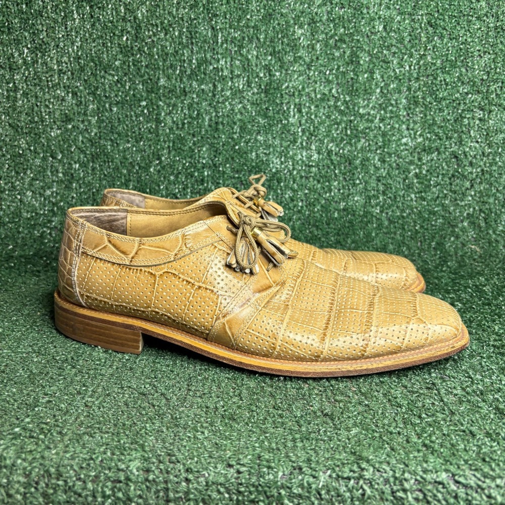 Marco Vicci Croc Embossed Perforated Tassel Oxford Dress Shoes Tan Mens Size 11